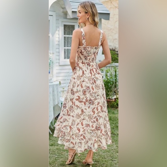 Grace Karin Floral Tiered Maxi Dress in Cream and Brown Size Small - Picture 4 of 15